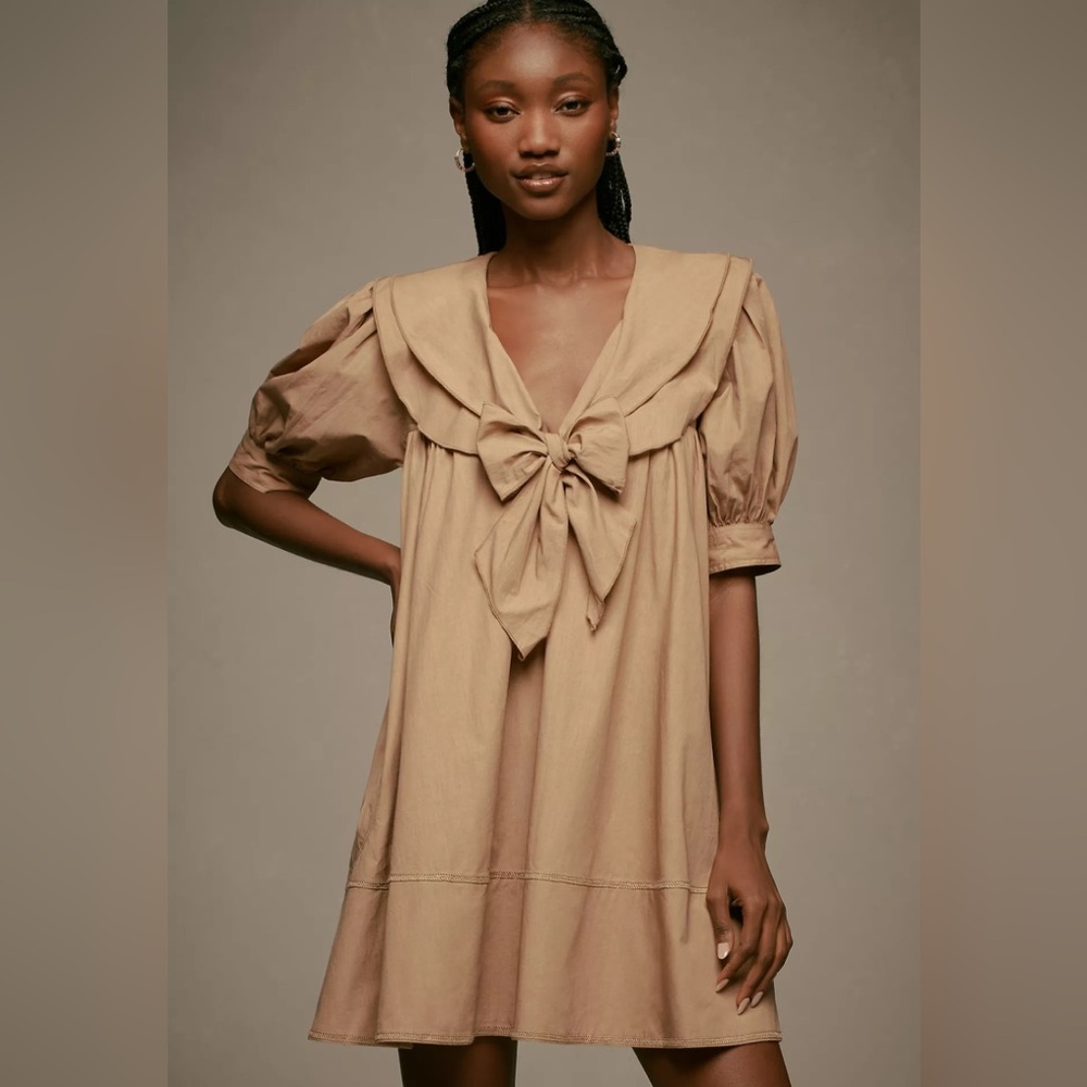 NWT Pilcro Short-Sleeve Bow-Front Tunic Mini Dress 🤎
